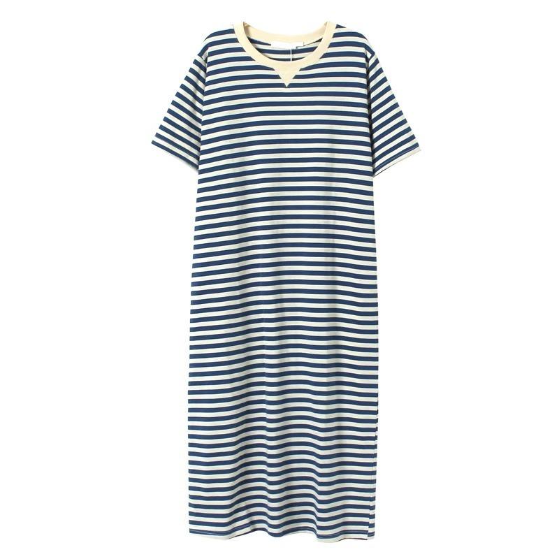 Летнее платье-футболка в полоску с короткими рукавами, женское свободное тонкое платье-футболка длиной выше колена