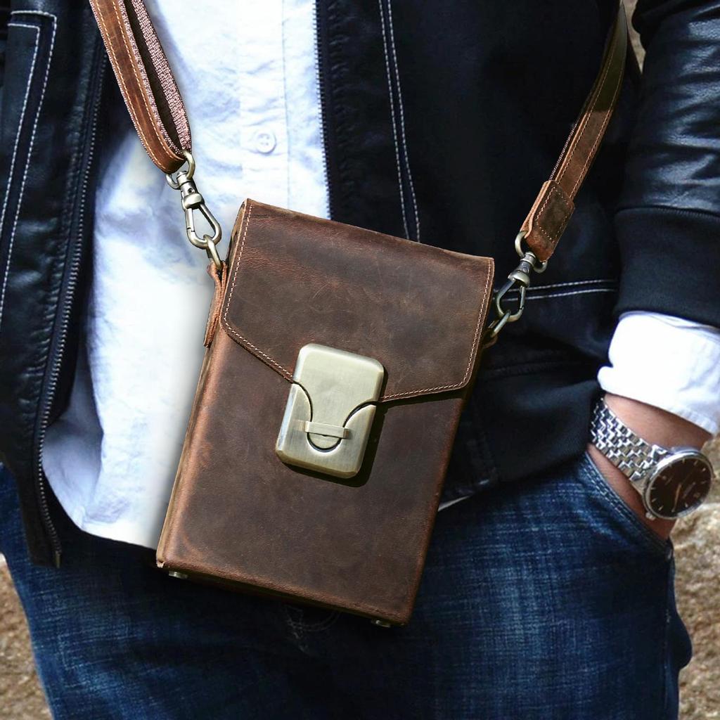 CONTACT'S Crazy Horse Leather Sling Bag For Men Small Crossbody Bag Casual Men Shoulder Bag High Quality Cellphone Bag