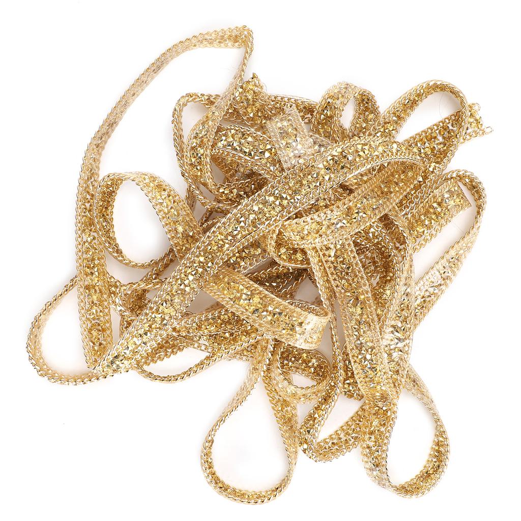 5 Yards Rhinestone Ribbon Crystal Mesh Roll Wrap Plastic Craft Decorations 1.5cm Golden