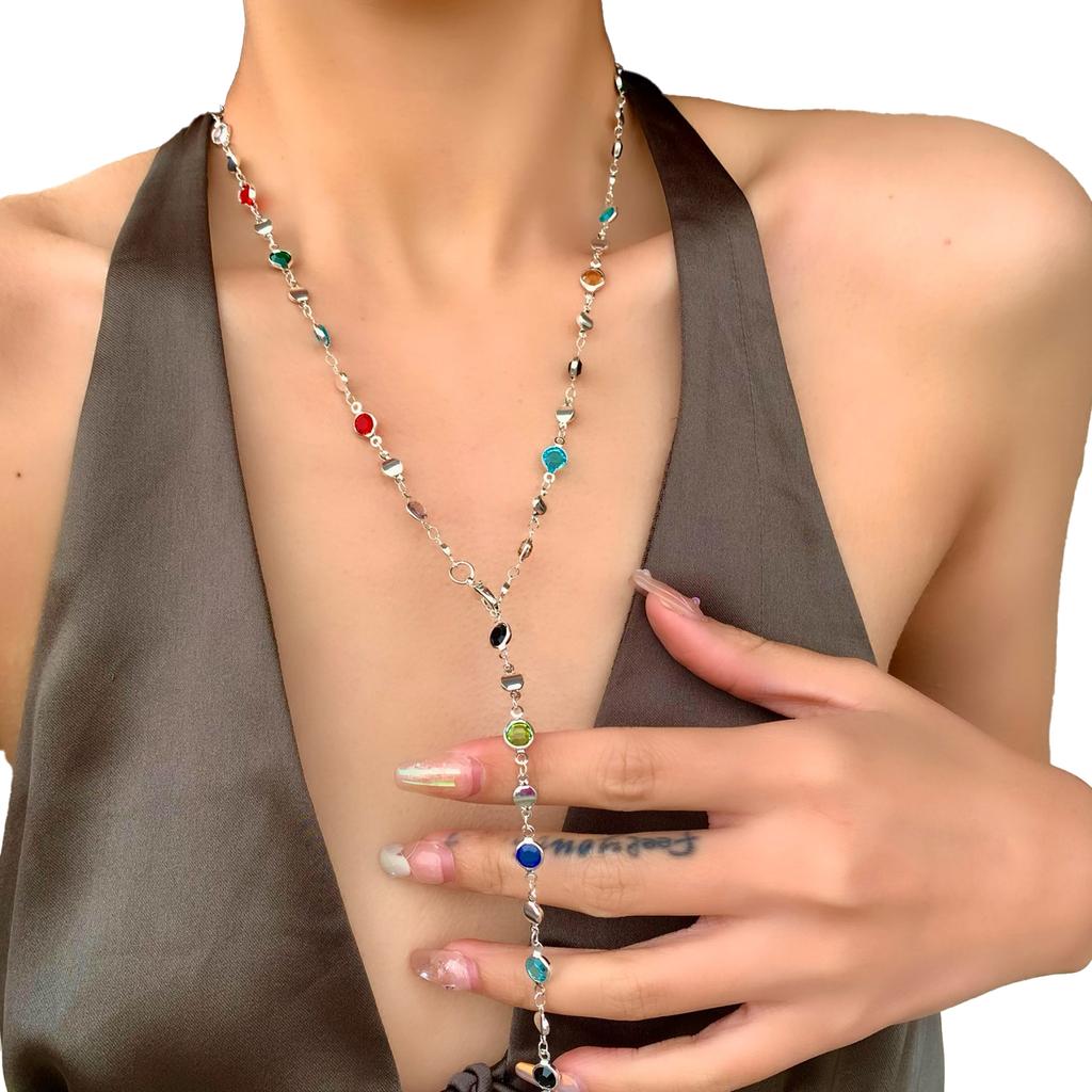 Ожерелье, украшенное кристаллами, для модных женщин Стразы Длинные кисточки Цепочка для шеи Регулируемая длина Цепочка для ключицы Украшение