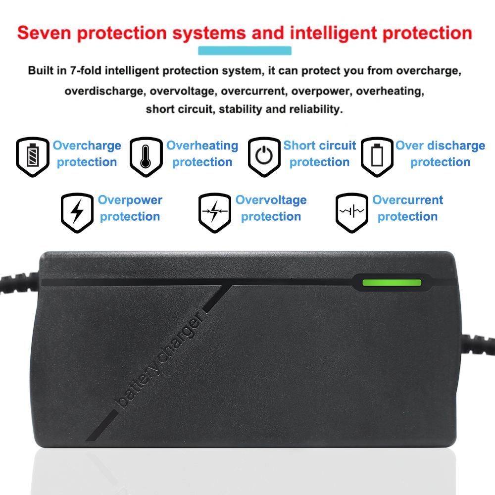 Зарядное устройство для литий-ионных аккумуляторов 67,2 В 5 А, 16S, литий-ионный аккумулятор, интеллектуальная защита, выходной порт DC/авиационный/RCA/XLR/треугольный разъем