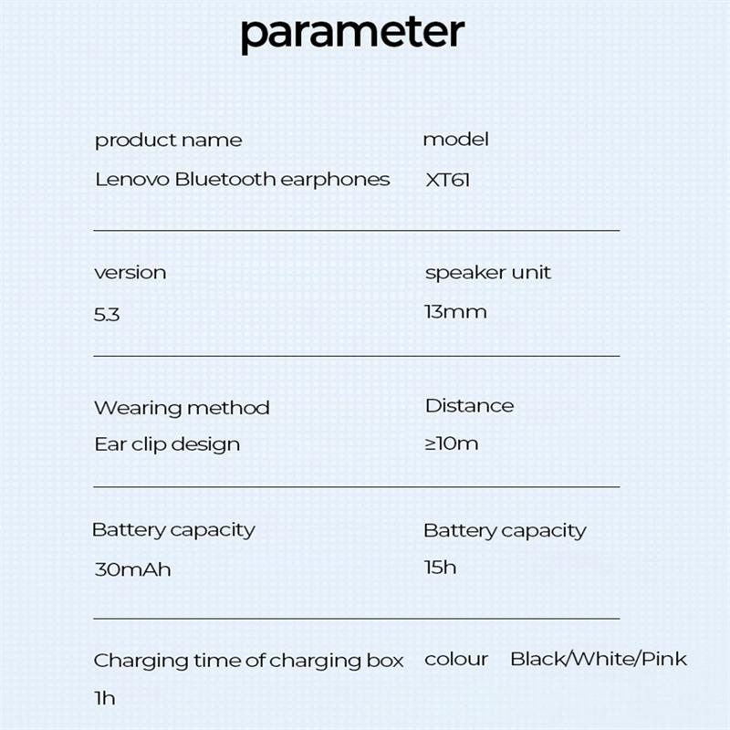 Lenovo XT61 Bluetooth-наушники, мягкие спортивные беспроводные наушники-клипсы, стереозвук, шумоподавление, HD-вкладыши для звонков с микрофоном