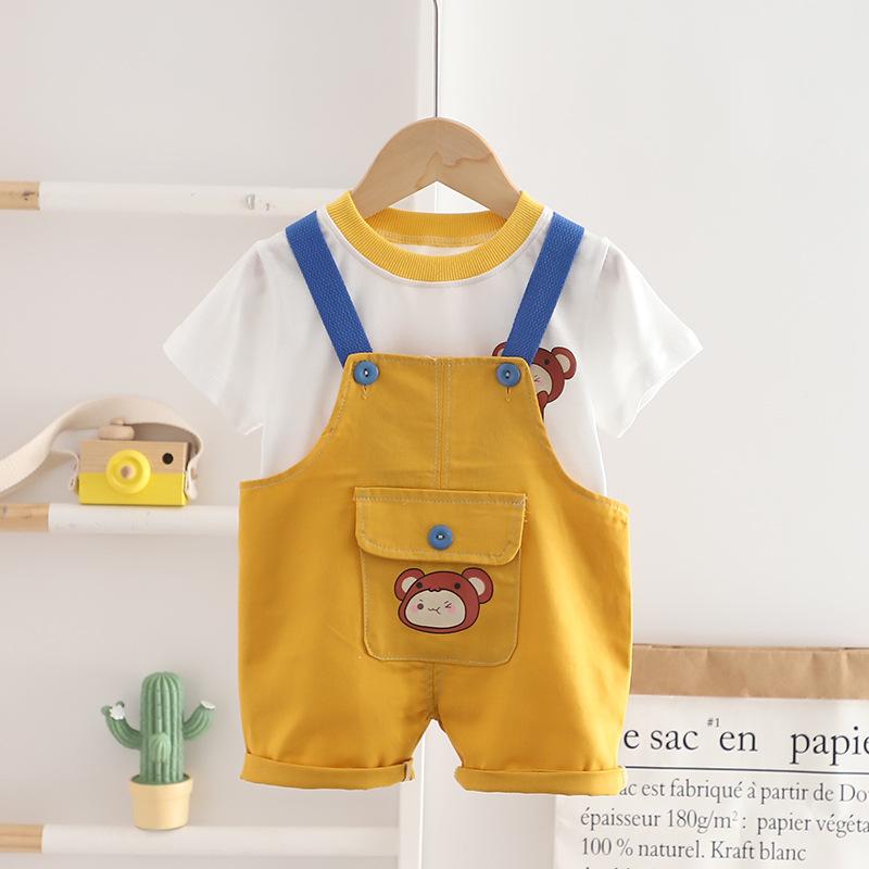 Baby Summer Overalls Set, Children's Round Neck Short Sleeved Two-piece Set