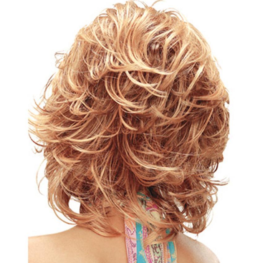 Golden Brown Curly Hair Wig Ladies Fashion Cos Short Hair-Wigs Women BOB Ombre Blonde Full Headwear Cosplay Wavy