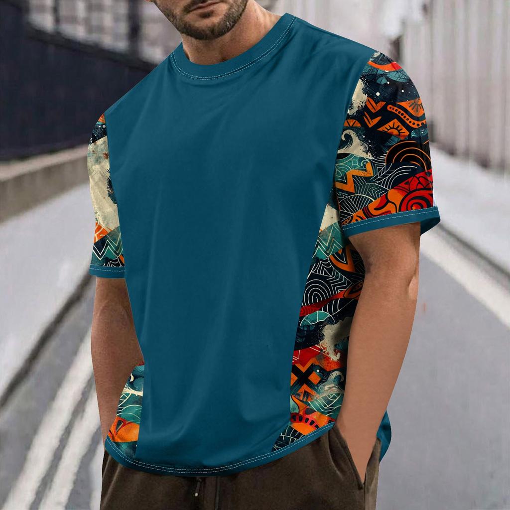 Летняя мужская популярная футболка с круглым вырезом и коротким рукавом с принтом