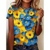 Summer Women's T-shirt Casual Daisy Pattern 3D Printed Women's T-shirt Loose Short Sleeved Round Neck T-shirt Girls' Top