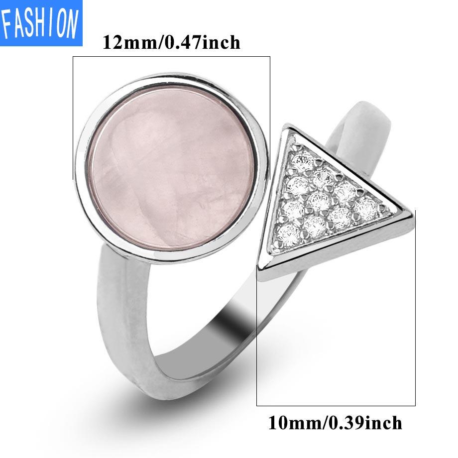Natural Stone Round Crystal Triangle Adjustable Ring Gift for Women
