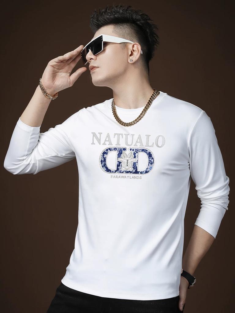 European Station 2025 New Autumn Long-Sleeve T-Shirt Men's Trendy Brand Gold-Stamped Round-Neck Base Layer Undershirt