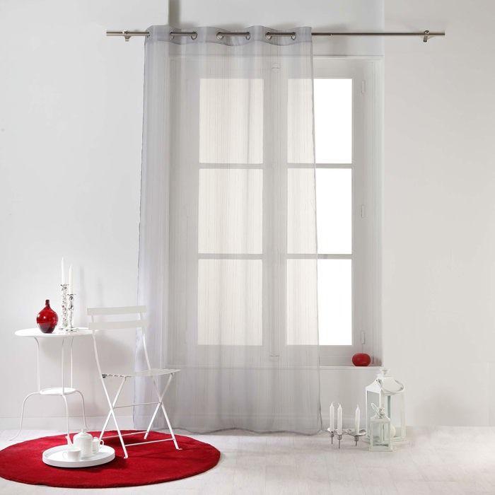 Rideau a oeillets voile raye Horizon gris