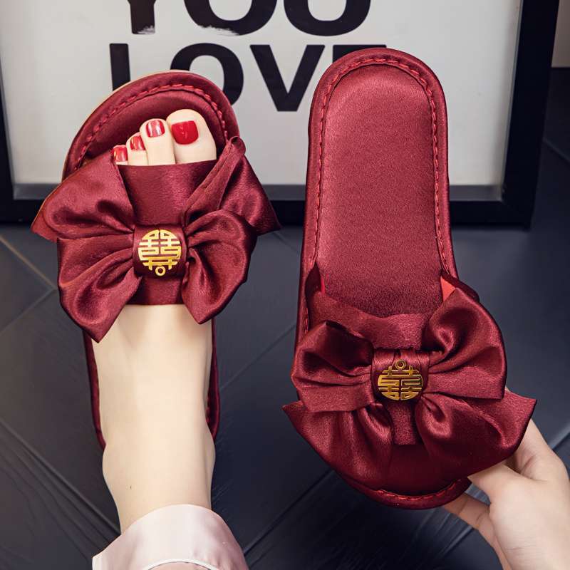Wedding Slippers Festive Red a Pair of Couples Bridal Wedding Shoes Summer Light Luxury Newlyweds High-end Wedding