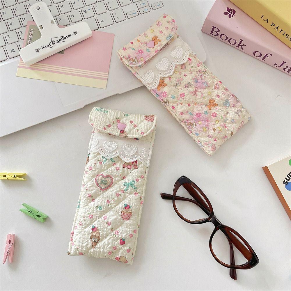 Sweet Cotton Glasses Storage Bag Lace Heart Lovely Eyeglasses Case Lightweight Lipstick Bag  Girls