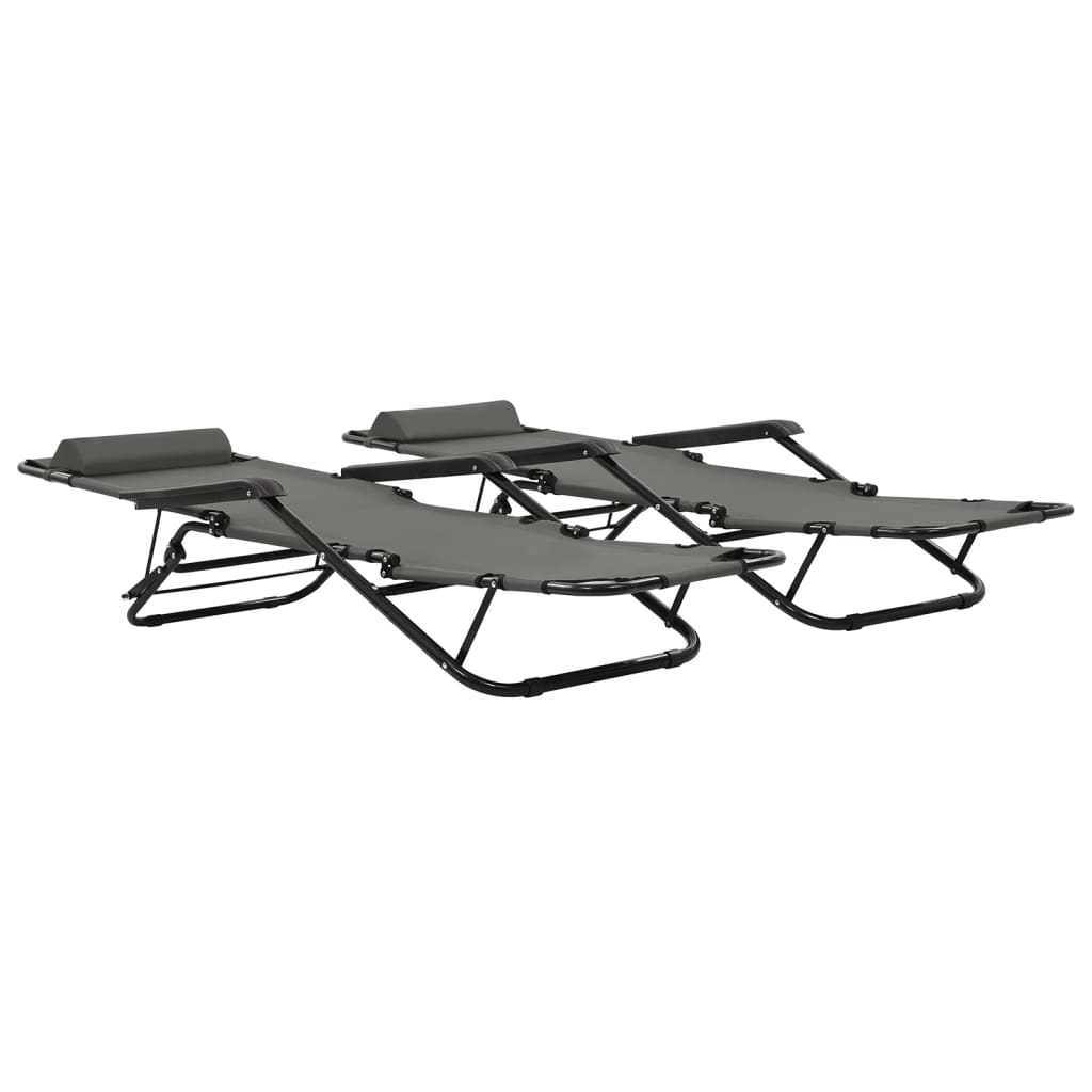 Folding Sun Loungers 2 pcs with Footrest Gray