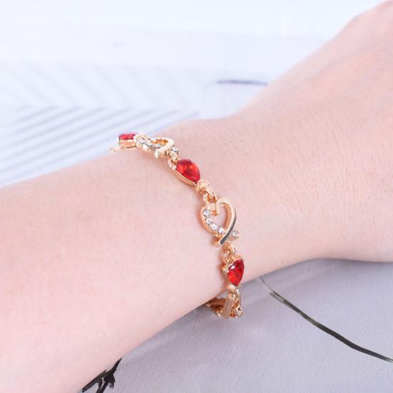 Женский браслет с сердцем и красными стразами, браслет-цепочка, ювелирный аксессуар