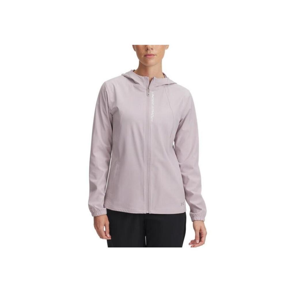 Under Armour SS25 Серия Out The Storm Принт с надписью Повседневная толстовка с капюшоном и длинным рукавом Женские куртки Рассветно-серый Розовый 1377043-009