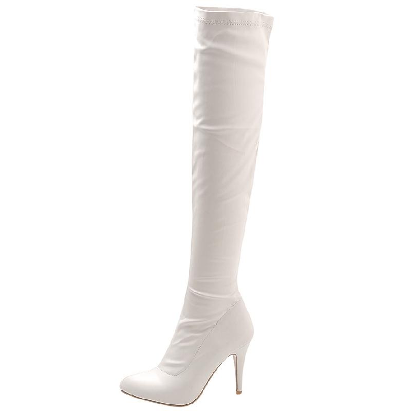 Fashion Sexy Elastic Thigh High Boots Women High Heels Over-the-knee Boot Female Point Toe White Yellow Fetish Party Long Shoes Big Size