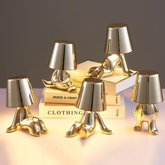 Настольная лампа в виде статуи золотого человека с USB-зарядкой, 3 цвета, регулируемая яркость, сенсорное управление, настольная лампа для дома, спальни, прикроватная декоративная светодиодная лампа для сна