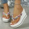 Fashion Colorful Pearls Wedge Flip Flops for Women Fashion Crystal Chunky Platform Sandals Woman Summer 2025 Thick Bottom Beach Slippers