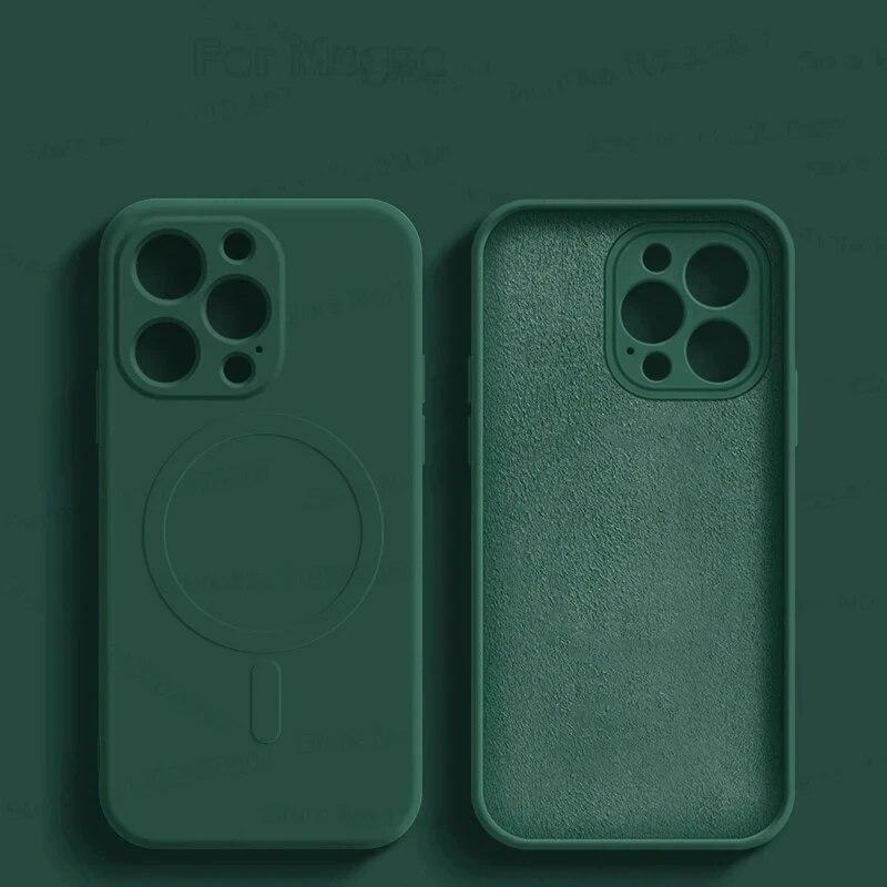 Роскошный жидкий силиконовый чехол для телефона iPhone 15 14 13 12 11 Pro Max Plus для Magsafe с беспроводной зарядкой, противоударный магнитный чехол