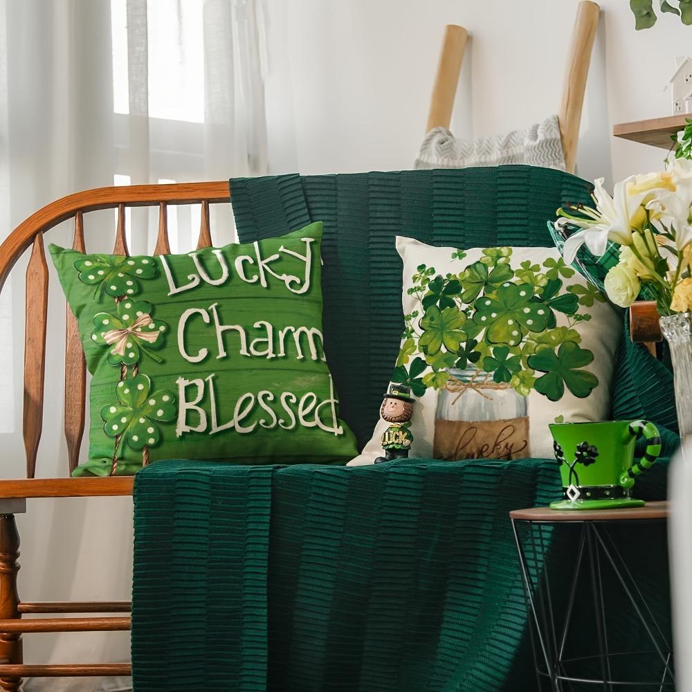 2pcs St. Patrick's Day Shamrock Pillow Covers Green Clover Polka Dot Sofa Bed Decor