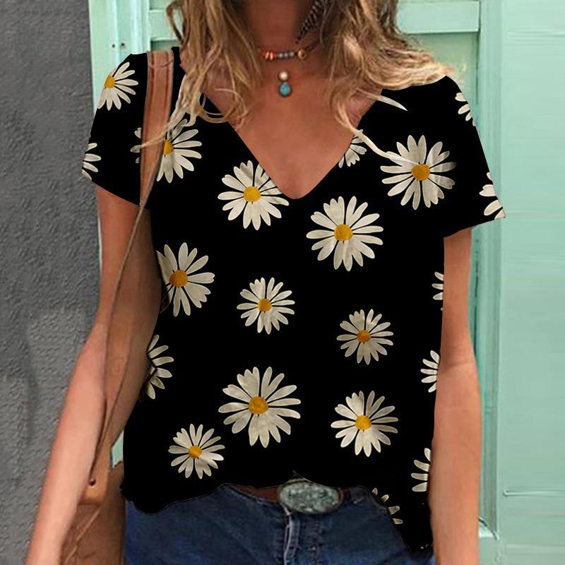 Летняя новая женская футболка с короткими рукавами и V-образным вырезом с принтом бабочки 3D