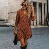 Женское платье с леопардовым принтом, длинным рукавом и воротником-стойкой, мода весна-лето