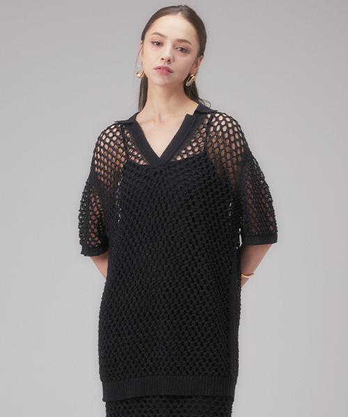 ROHEE APPAREL Mesh Knit Top+Strap Top Set / Black