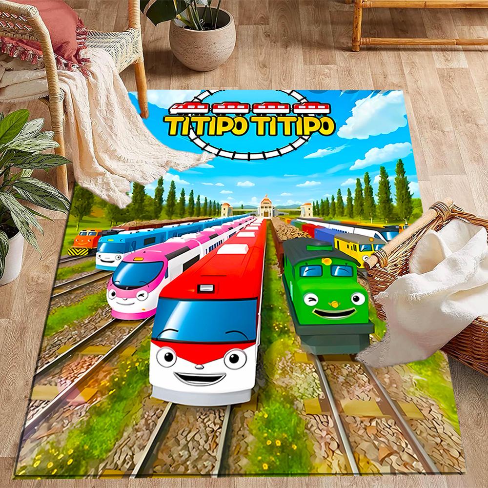 Train Adventure: Titipo's Journey Floor Rug Office Rug Design for Decorate room Playrooms Foyer Living Rooms Anti-slip Rug Anime Office Decor