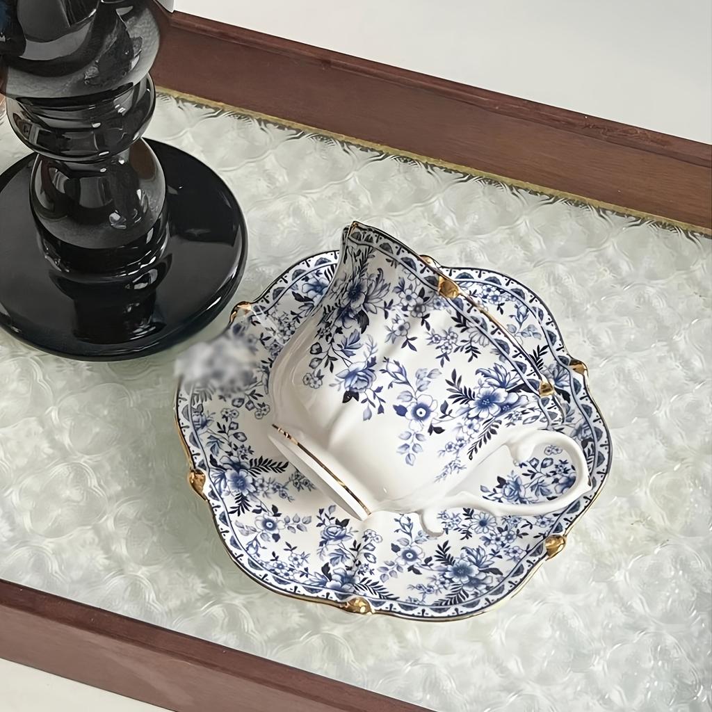 1 набор Кружка и блюдце в скандинавском стиле из сине-белого фарфора, креативный набор для кофе латте в американском стиле