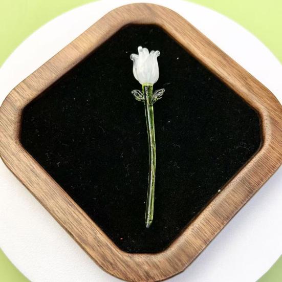 Стеклянное украшение в виде цветка ручной работы со стеблем, выдувная мини-фигурка цветочного растения, украшение для дома, гостиной, офисного стола, ваза для цветов