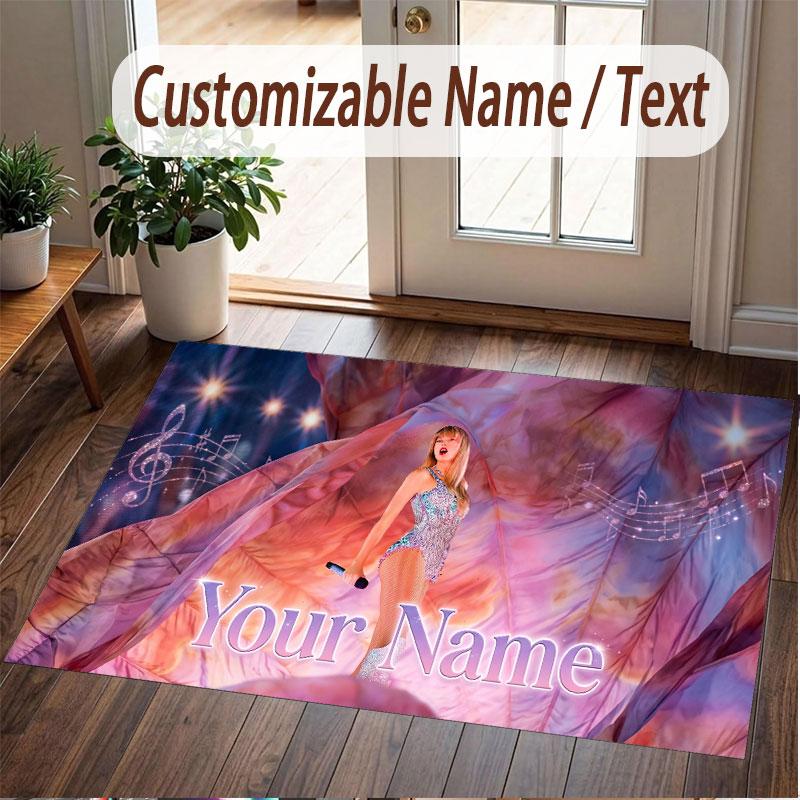 Custom Name Crystal Velvet Rug,Taylor Swift Comfortable Anti Slip Floor Mat For Room Decoration