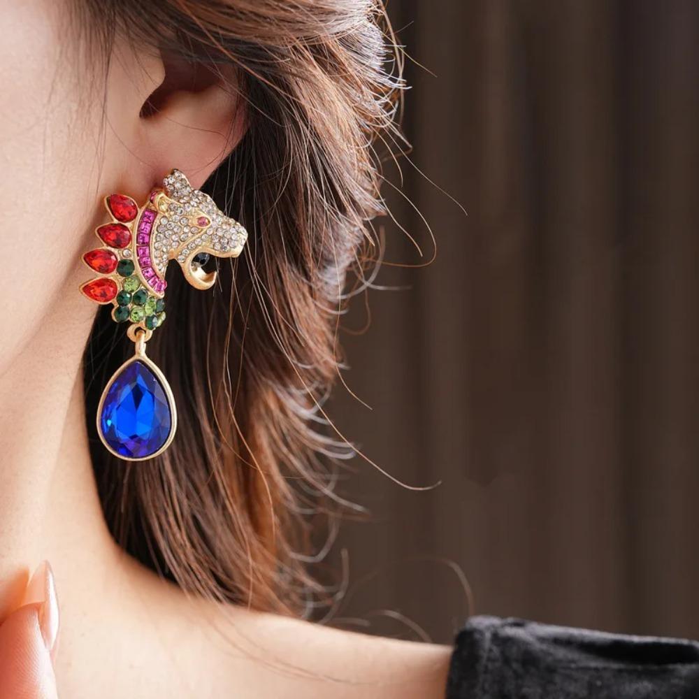 Преувеличенные овальные серьги-капли, винтажные серьги-гвоздики, серьги с леопардовым принтом и стразами, вечеринка