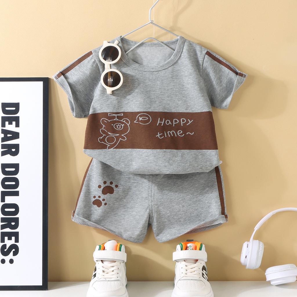 Children Short Sleeve + Shorts 2 Pieces Sets Summer Kids Clothes Boy Girl Baby Thin Cotton Tee Tracksuits Outfits