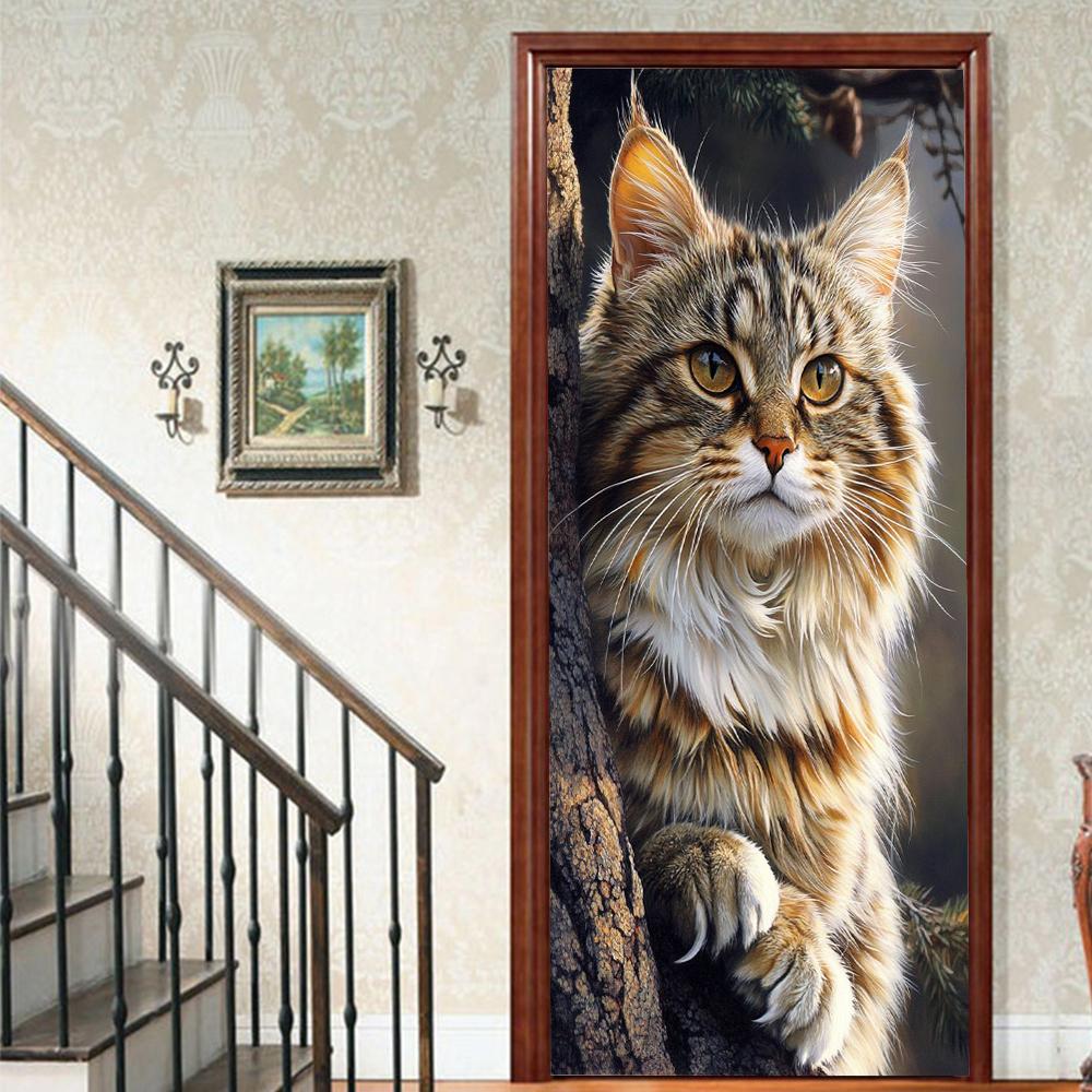 Кошачий Порог 1 шт. Милая Виниловая Наклейка на Дверь Для Спальни Домашний Декор Самоклеящаяся Съемная Настенная Наклейка Ремонт Двери Водонепроницаемый Постер