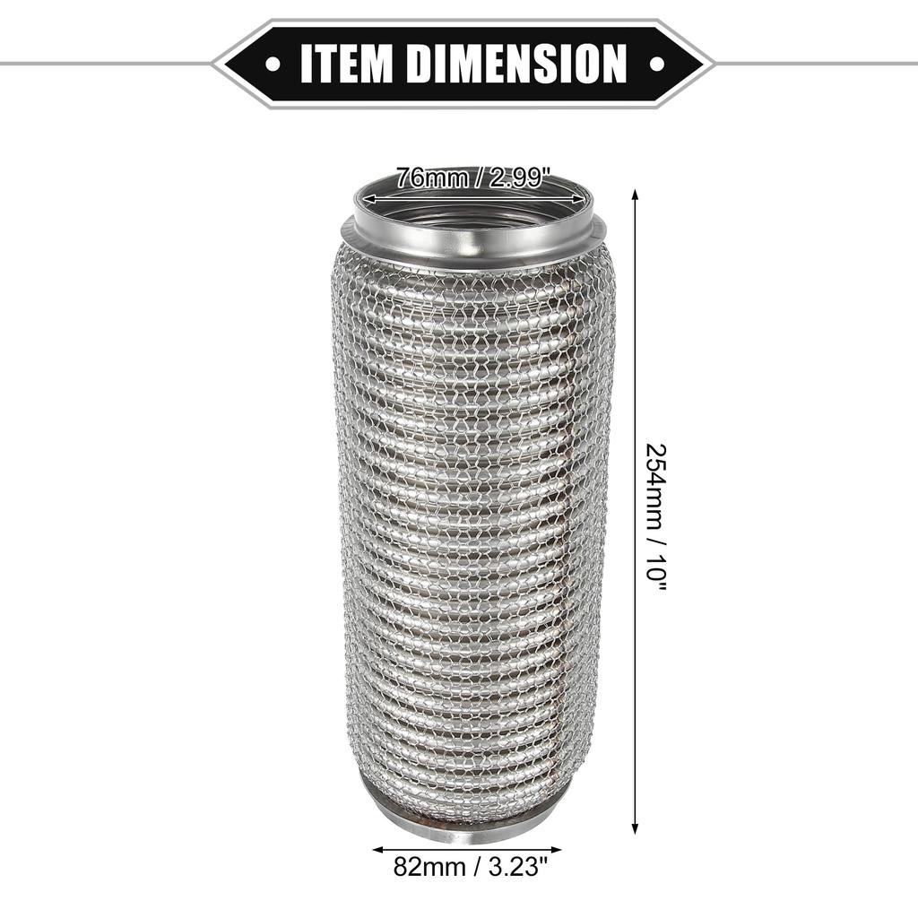 ABSOPRO Гибкий выхлопной соединительный патрубок универсальный для долговечной нержавеющей трубы серебристого тона, 76x254 мм, сильфон, автомобили, сталь,