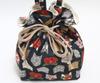 Hasegawa Cat Print Drawstring Bag with Made in Japan Handle, (Cat Silhouette/Black)