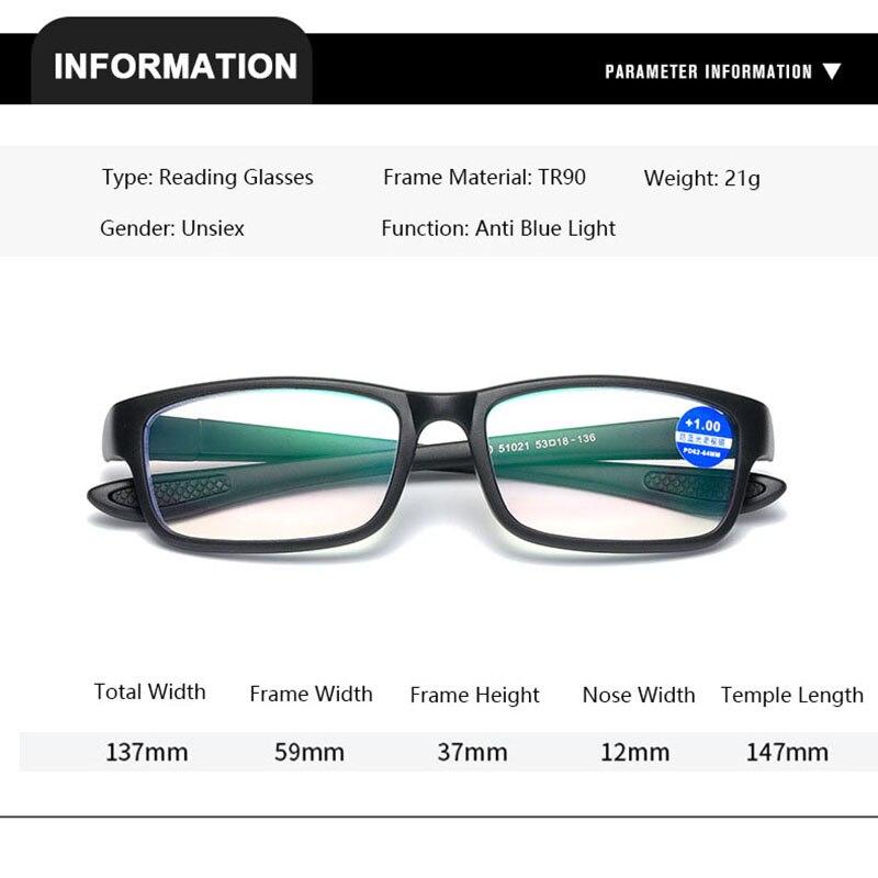 Сверхлегкие очки для чтения TR90, блокирующие синий свет, очки для пресбиопии, мужские оптические очки для дальнозоркости + 1,0 + 1,5 + 2,0 + 2,5 + 3,0 + 4,0