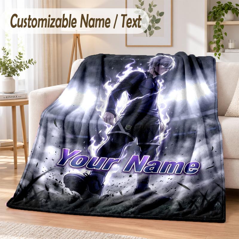 Blue Lock Custom Name Flannel Throw Blanket Soft Warm for Sofa Bed Indoor Home Use