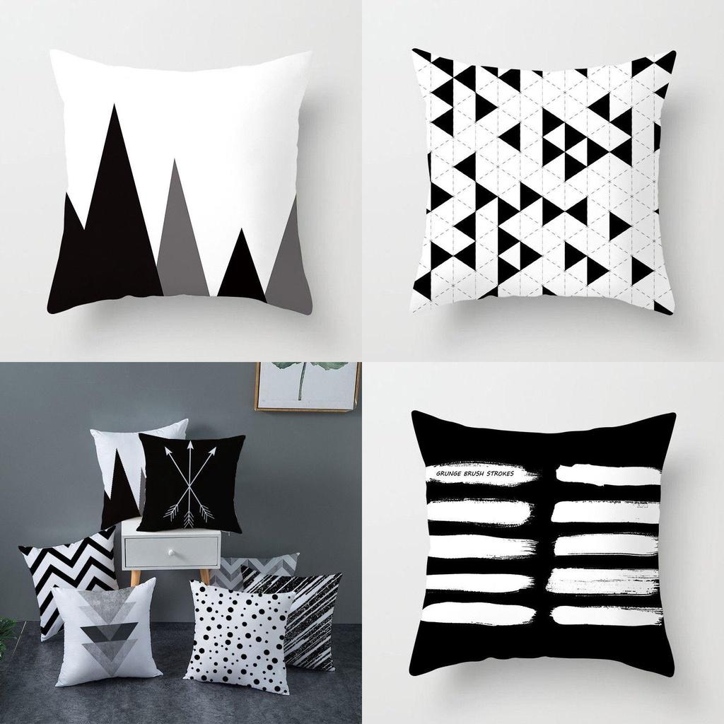 Stylish Geometric Cushion Cover With Dotted Grid And Triangular Patterns For Modern Decor