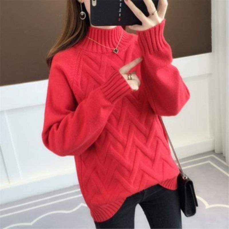 Свитер с полуворотом, женский, осень-зима, свободный, корейский вариант, ленивый стиль, модный трикотажный топ, женская нижняя рубашка