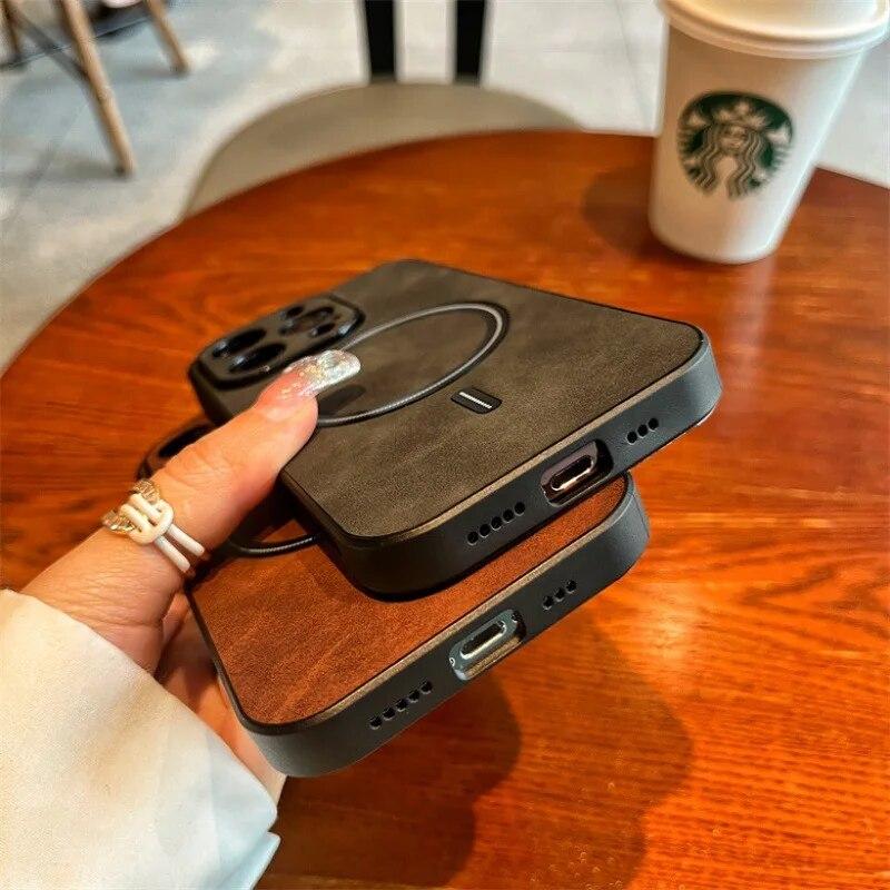 Роскошный матовый кожаный магнитный чехол для iPhone 15 14 13 11 12 Pro Max Plus, чехлы для Magsafe, чехол для беспроводной зарядки, аксессуары