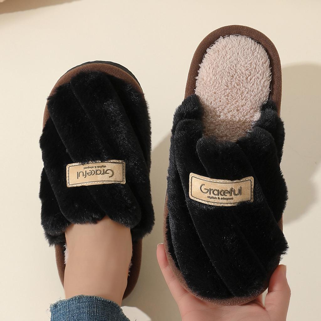 Comfort Short Plush Indoor Slippers Women 2025 Winter Soft Sole Non Slip Bedroom Couple Slippers Warm Faux Fur Cotton Slides