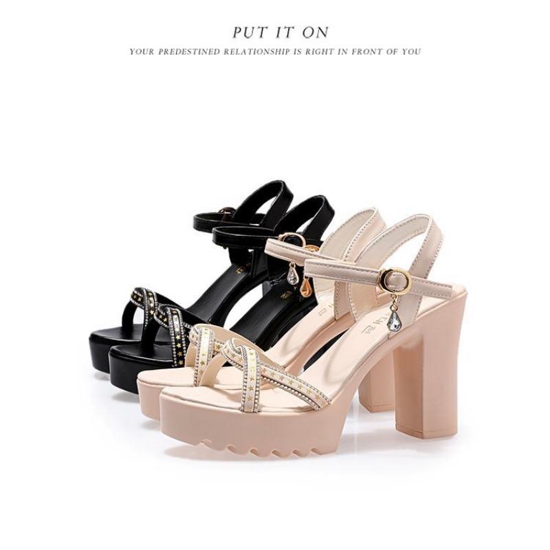 Босоножки на высоком каблуке со стразами для женщин, летние, новые, удобные и простые, модные босоножки с пряжкой