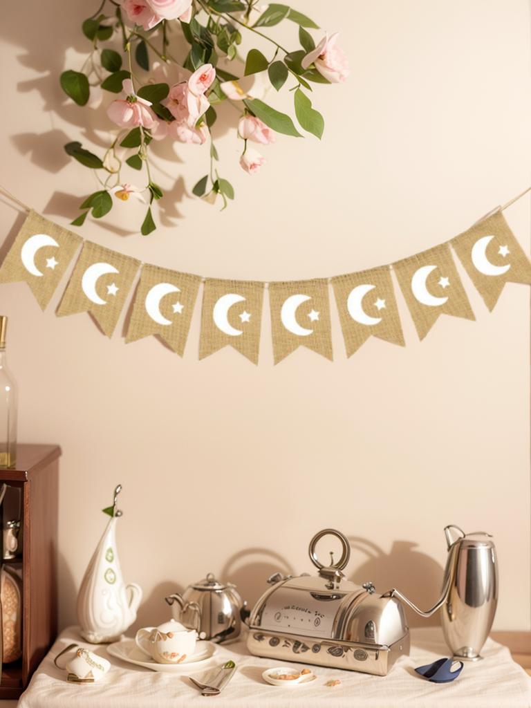 Ramadan Mubarak Burlap Banner Moon Star Decor Islamic Muslim Festival Party Supplies Hanging Ornament Flag Home Wall Decor Gift