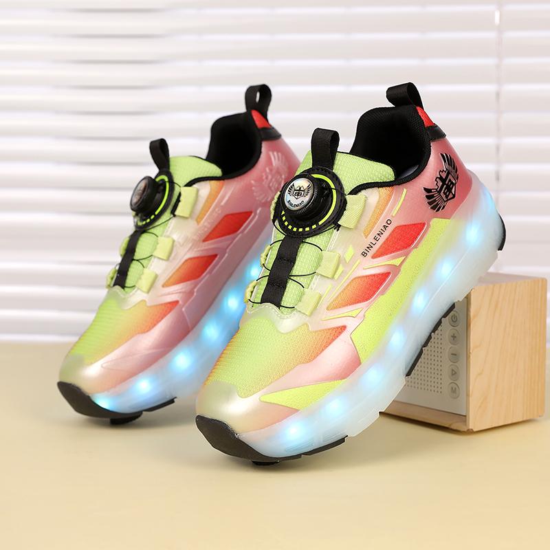 Kid's with Brake Roller Skates Removable Flat Charging LED Four Wheels Glowing Sports Shoes Women's Glowing Sneakers