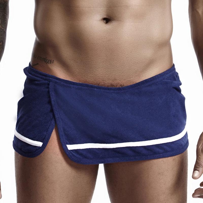 Новые мужские трусы с сеткой внутри, сексуальные шорты-полотенца, хлопковый флисовый фартук, дизайн, свободные домашние повседневные шорты-боксеры размера плюс