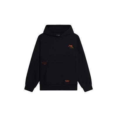 Li-Ning Спортивная модная серия с логотипом, теплая толстовка с капюшоном на флисовой подкладке, топы унисекс, черный AWDSF73-9