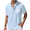 Летняя мужская футболка с воротником-стойкой и пряжкой, полукардиган из хлопка и льна с коротким рукавом, простая спортивная повседневная рубашка с коротким рукавом
