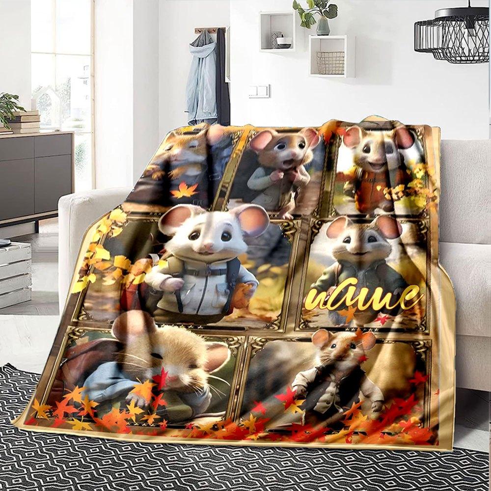 Adorable Mice In Autumn Home Customize Your Name Blankets Soft Cozy Lightweight Versatile For All Seasons Perfect For Picnics Sofa Office Bed Living