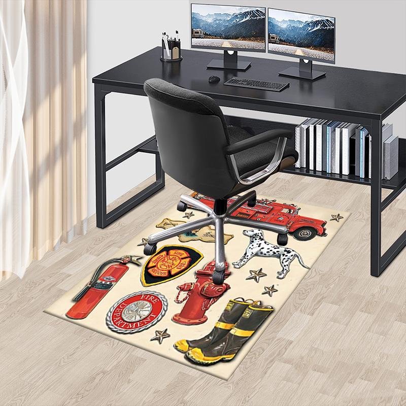 1PC Firefighter Firetruck Non-Slip Floor Carpet Compatible for Office&Living Room&Bedroom&Dining room - Flat- Soft & Pattern, Vibrant Colors-W227