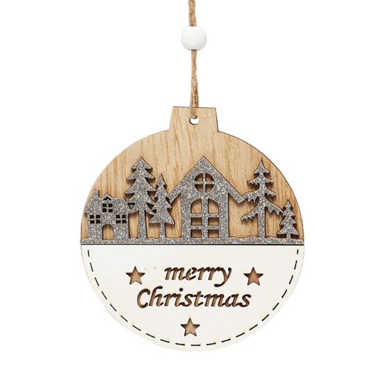 1/4Pcs Wooden Merry Christmas Ornament Farmhouse Rustic Xmas Tree Hanging Double Layer Splicing Love Heart Star Round Shape Holiday Decoration